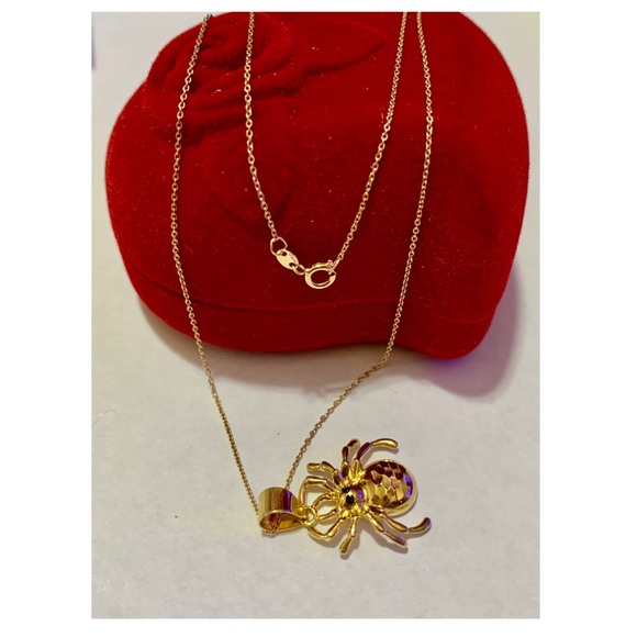 18k Solid Gold Spider Necklace - Picture 1 of 6